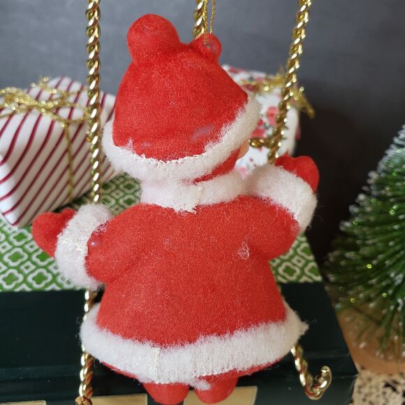 Cute MCM Vintage Christmas Red Flocked Mrs Claus Ornament 4" Made in Hong Kong - Picture 7 of 8